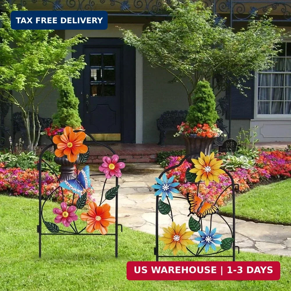 hogardeck Garden Decor for Outside, Set of 2 Metal Fence Decorative Garden Stake