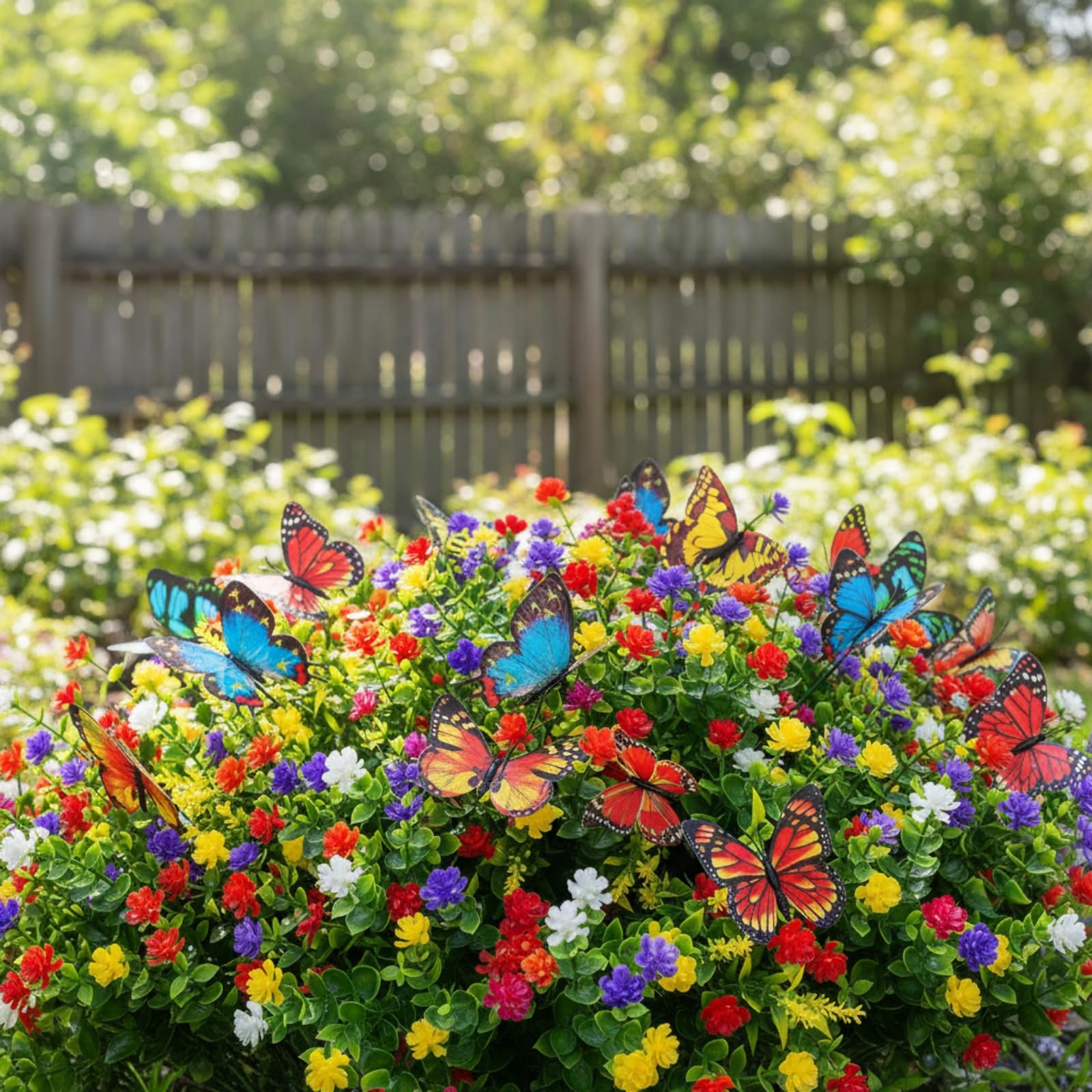 24 Pcs Artificial Flowers and 36 Pcs Butterfly Stakes UV Resistant Fake Plast…