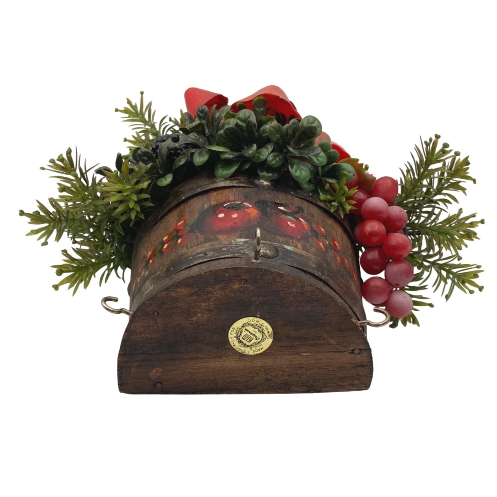 Vintage KIM ORIGINALS Faux Floral Arrangement Wall Decor Mushrooms Wood Basket