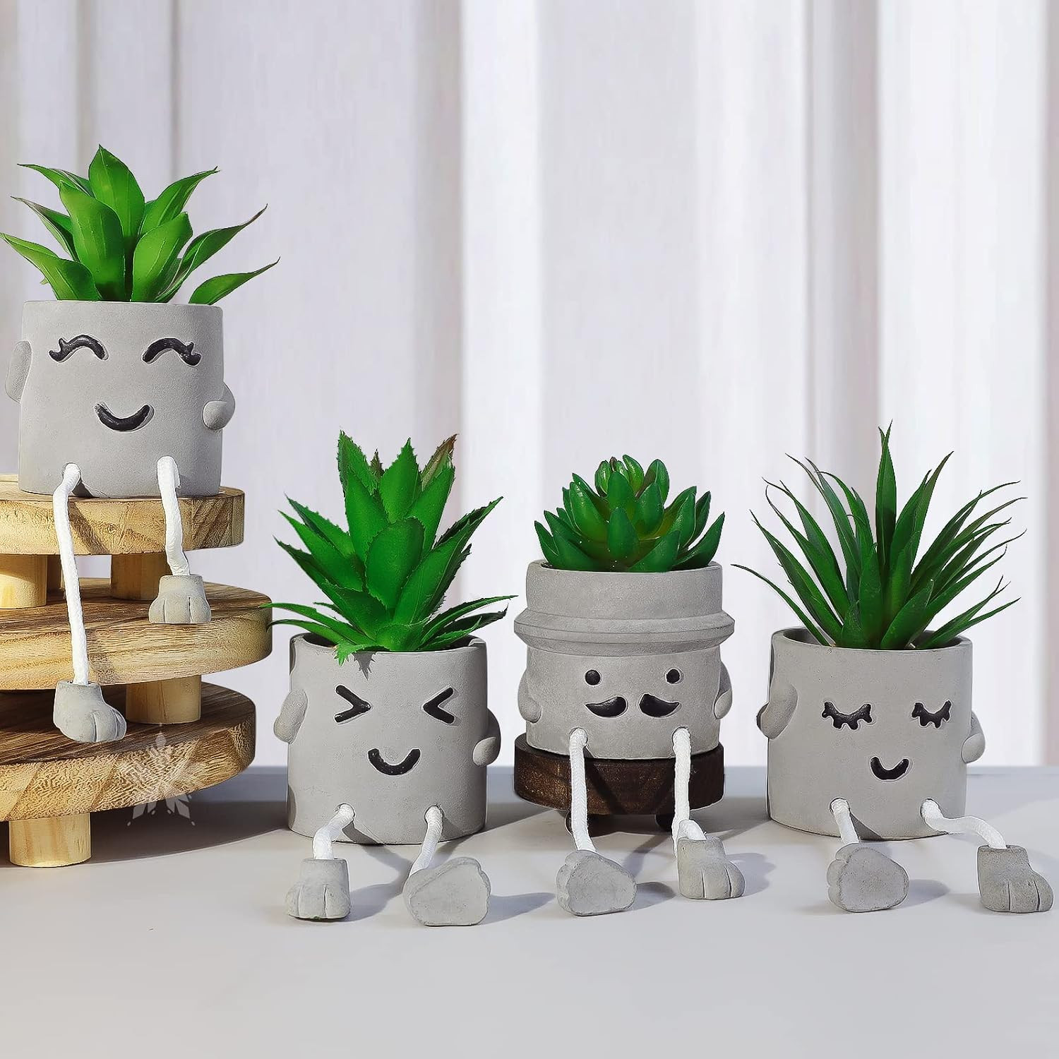 Creative Artificial Succulent Plants with Pots – 4 Pieces Mini Fake Plant Faux S