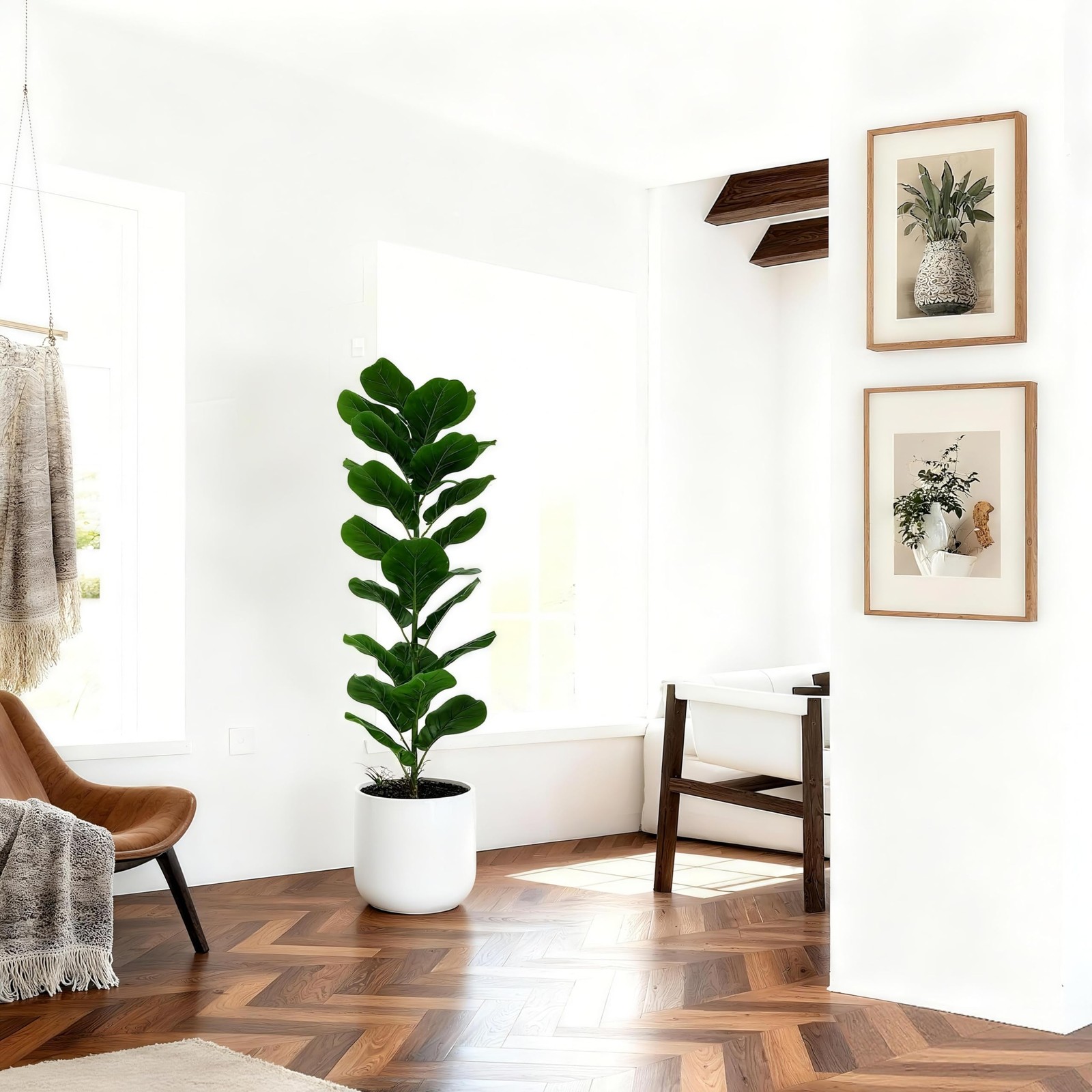 Best 2 Pack Faux Fiddle Leaf Fig Tree – 40″ Fake with Black Planter & Artificial
