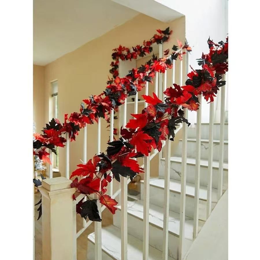 Halloween Artificial Maple Leaf Lifelike For Decorating Home/Wall Black & Red