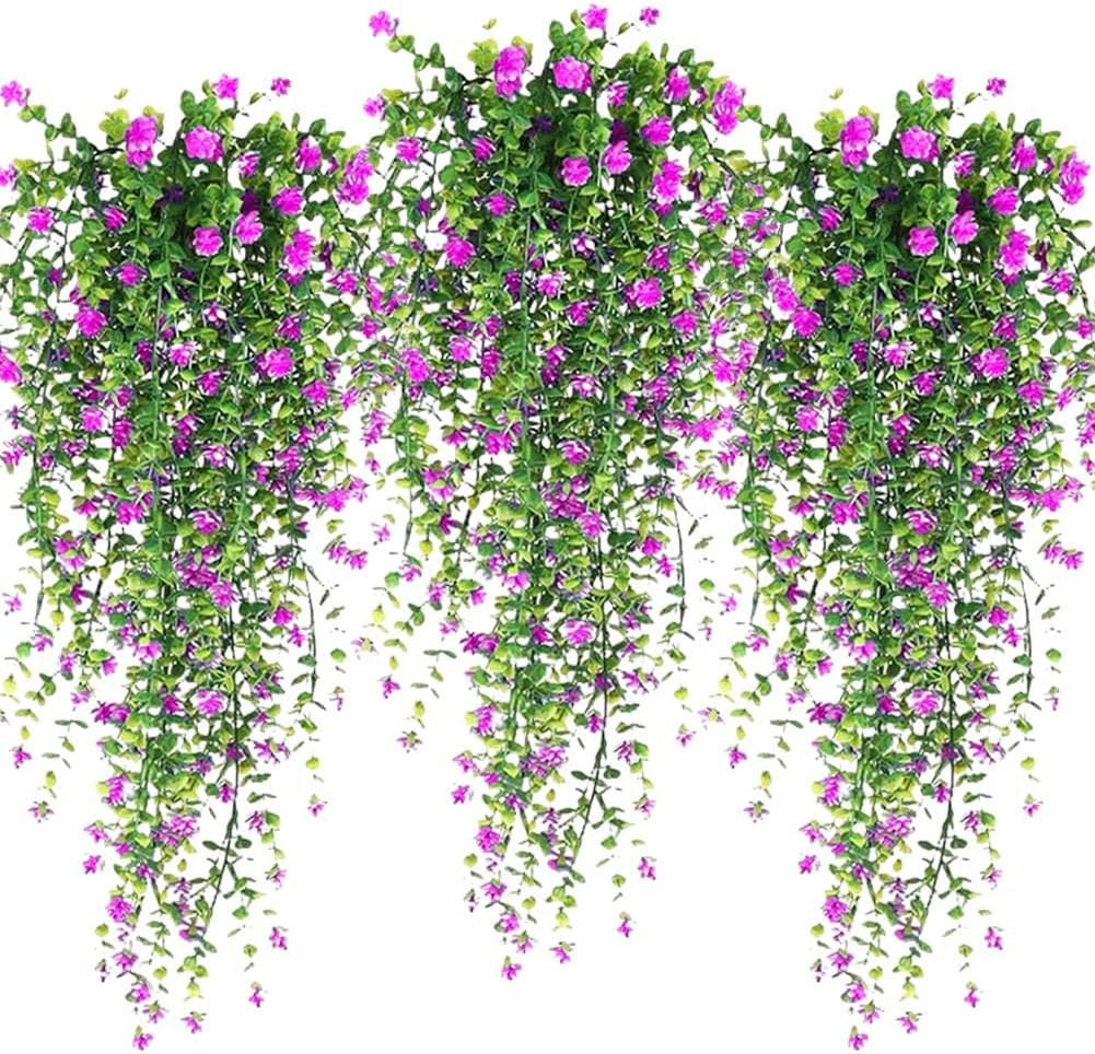 Artificial Hanging Flowers 3 Pack Fake Vine Plants Outdoor Indoor Porch Decor Se