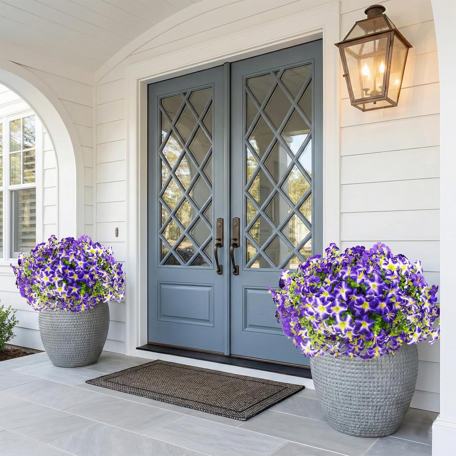 16 Pcs Artificial Petunias Flowers UV Resistant Outdoor Garden Porch Decor Purpl