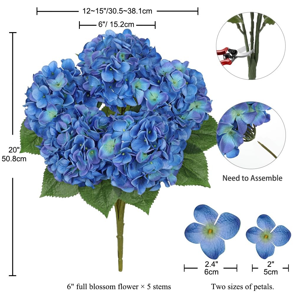 Hydrangea Artificial Flowers Large Artificial Dark Blue Hydrangeas Silk Flowe…