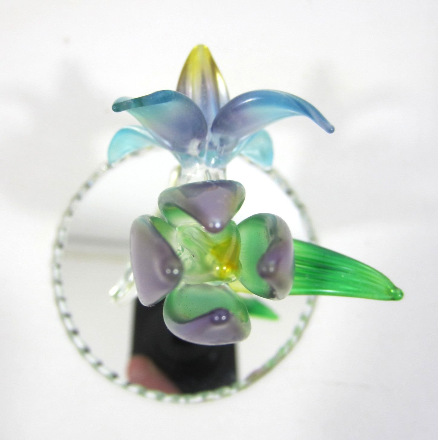 Vintage 90s Frosted Lampwork Glass Tulip Lily Flower Figure Mirror 4″ in Box NEW