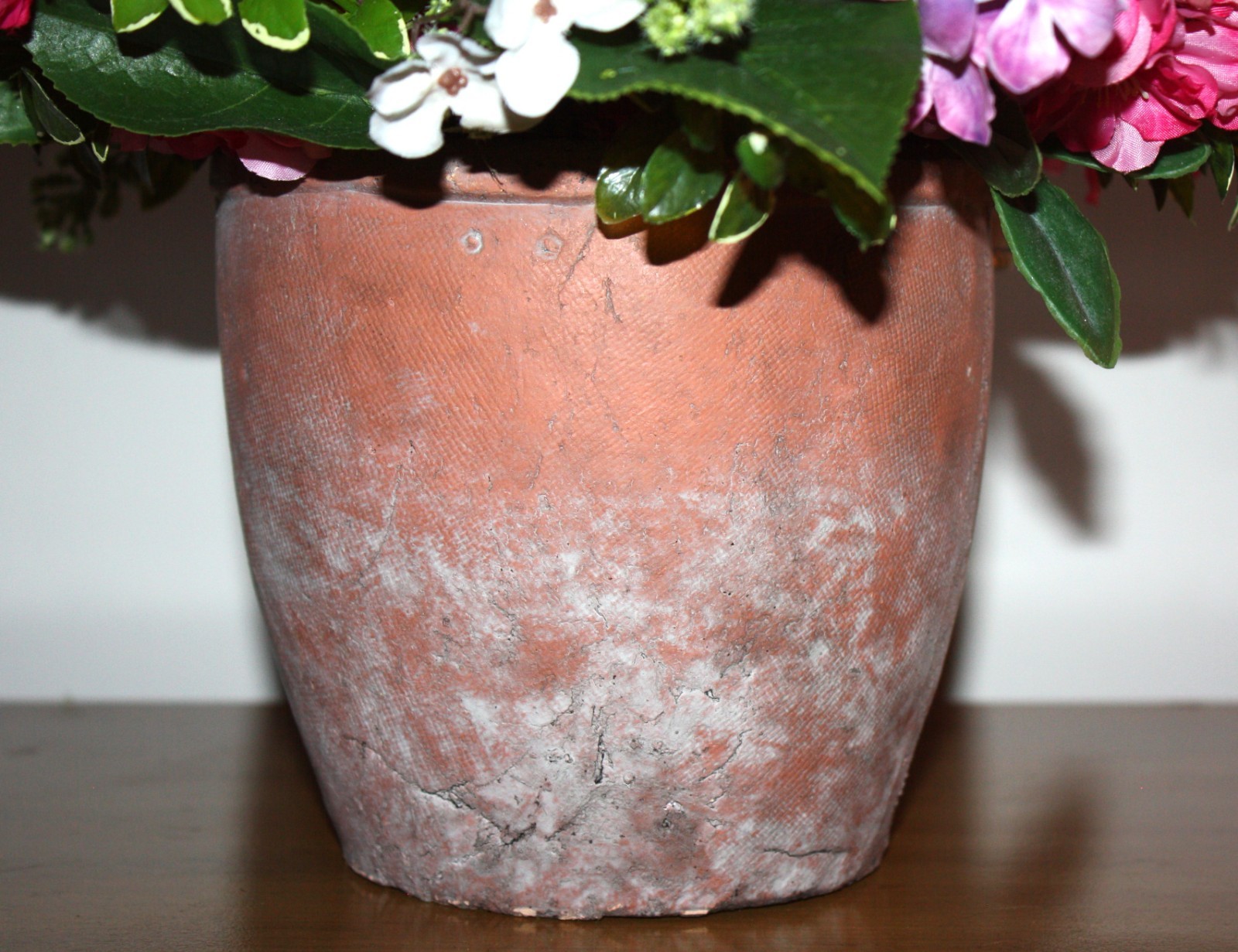 Faux Floral Arrangement In Mossed Terracotta Planter With Mackenzie Childs Bow!