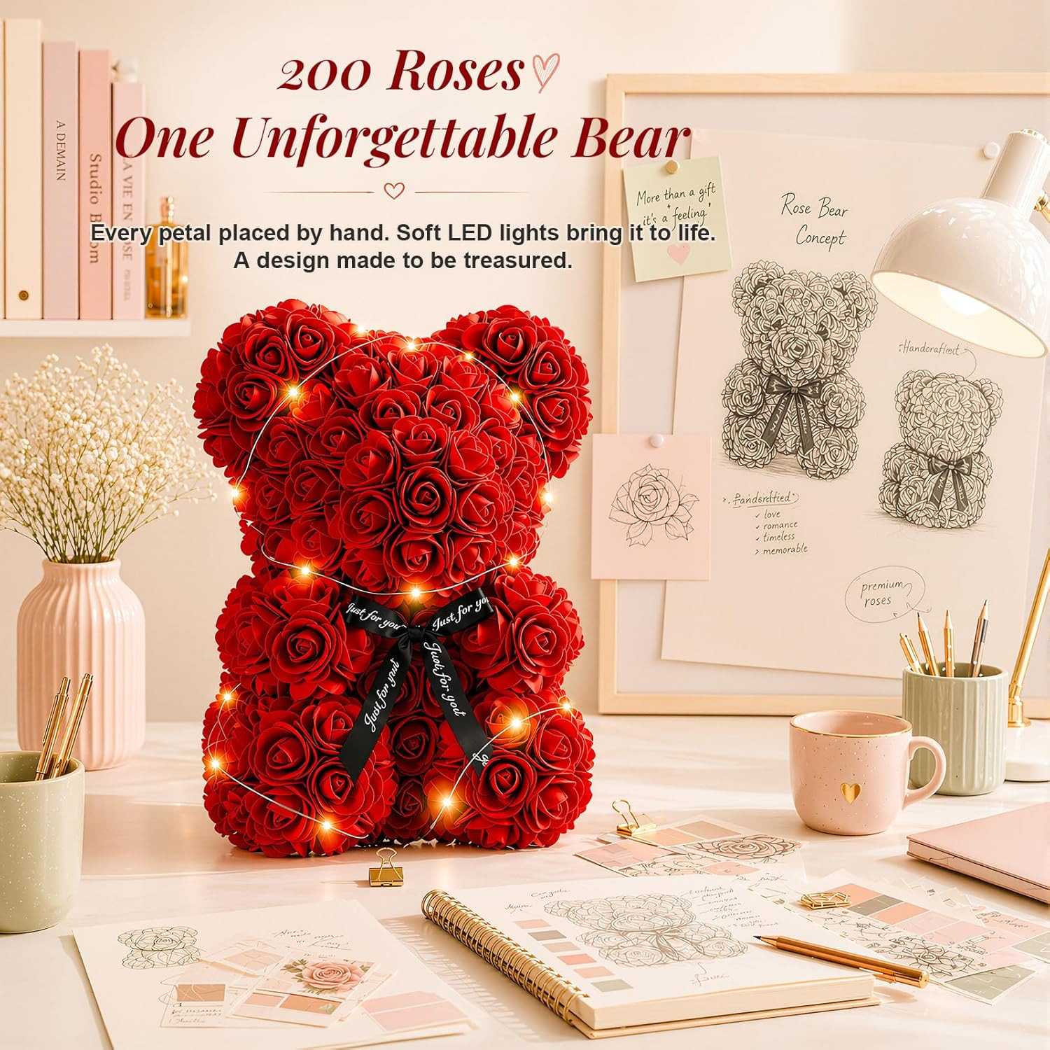 Preserved Artificial Roses Flowers Bear, Forever Women Gifts for Birthday Christ