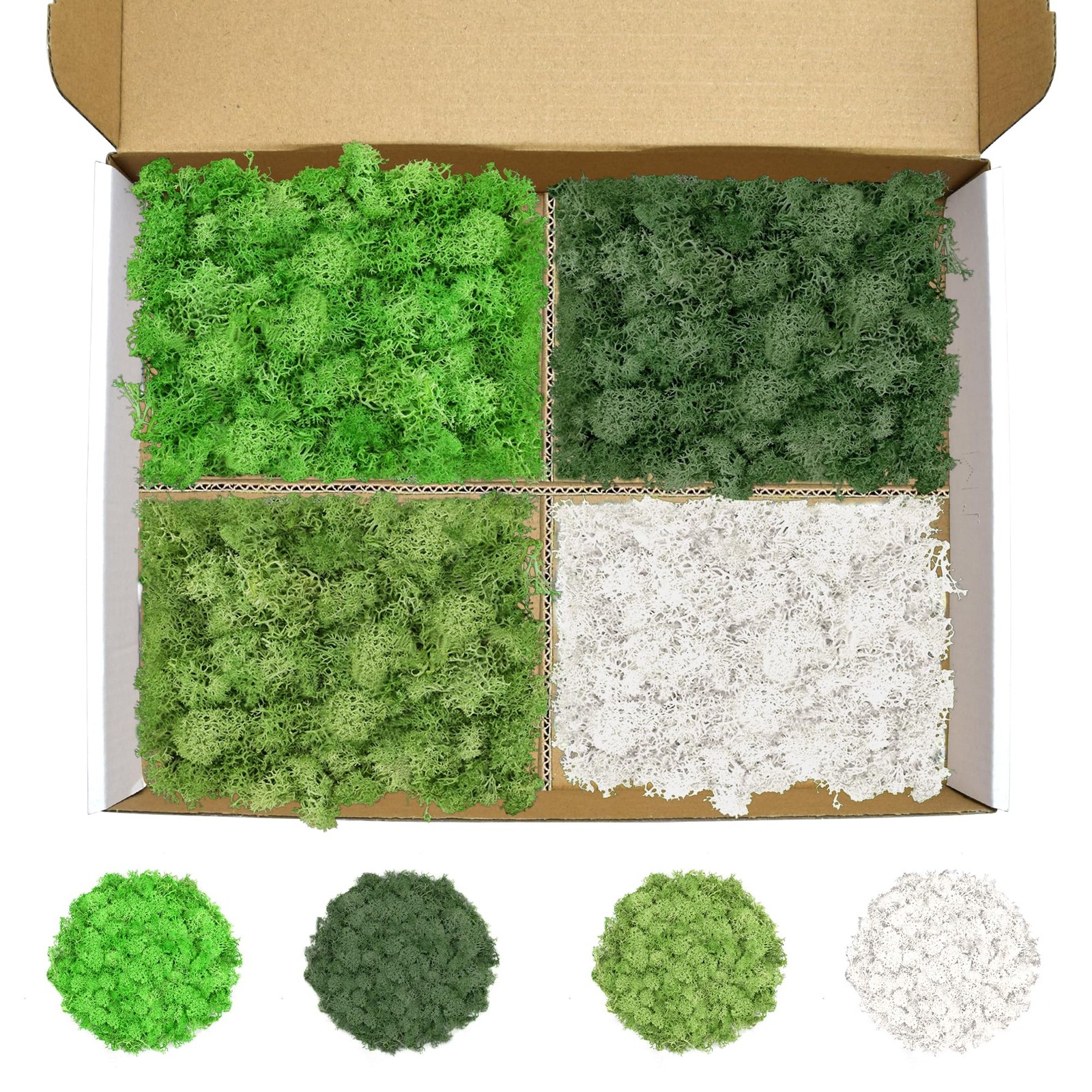 Preserved Reindeer Moss Set, 14 oz, Green, Dark Green, Chartreuse and White C…