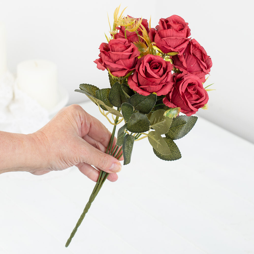 Factory Direct Craft Artificial Four Pack of Burgundy Rose Buds