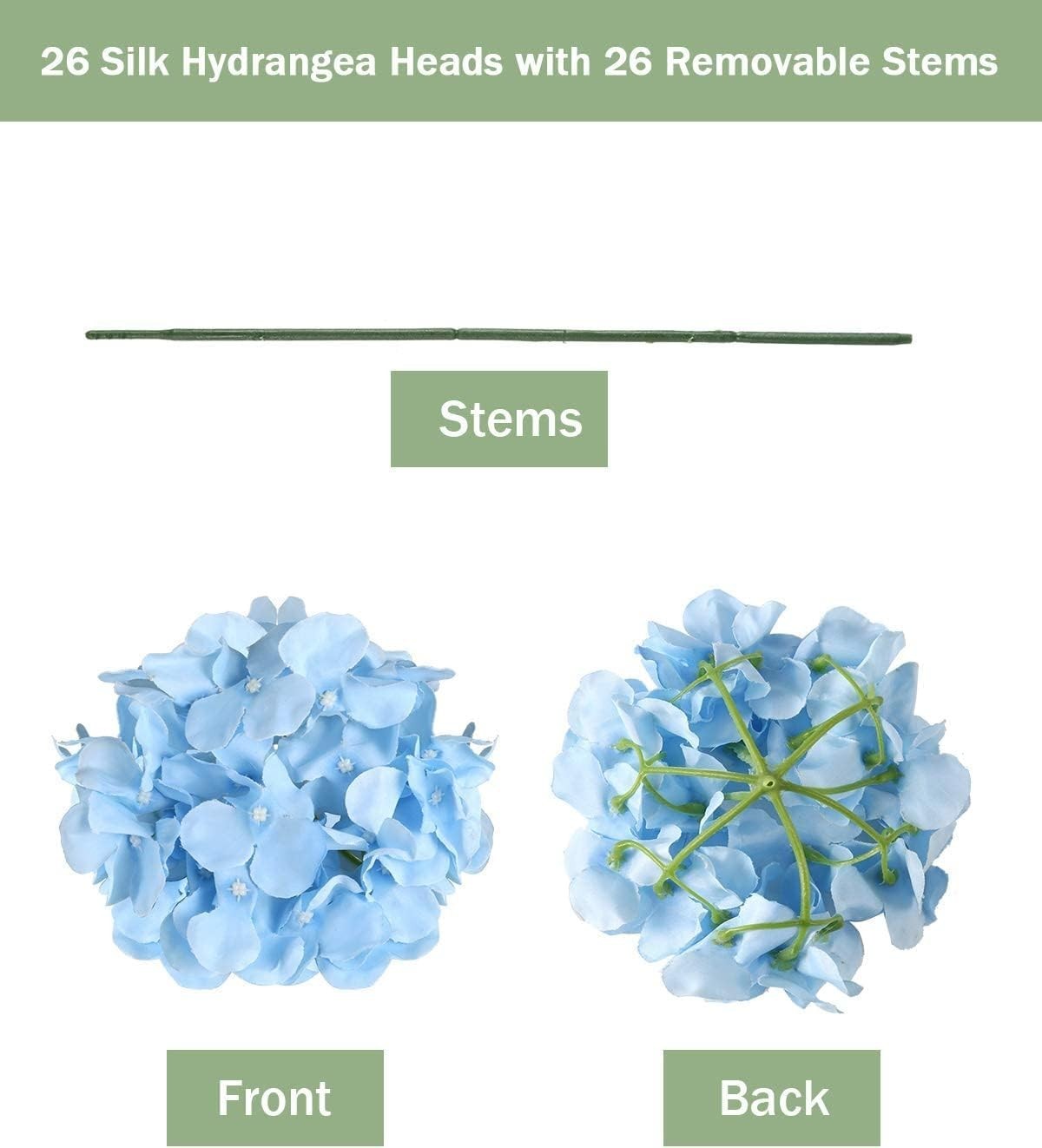 Blue Silk Hydrangea Flower Heads & Stems – 26 Piece Value Pack for Any Occasion