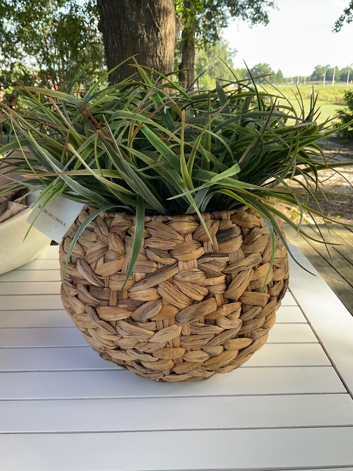 Artificial Plant Greenery in Woven Basket Planter, 14- 16” tall Fake Plant