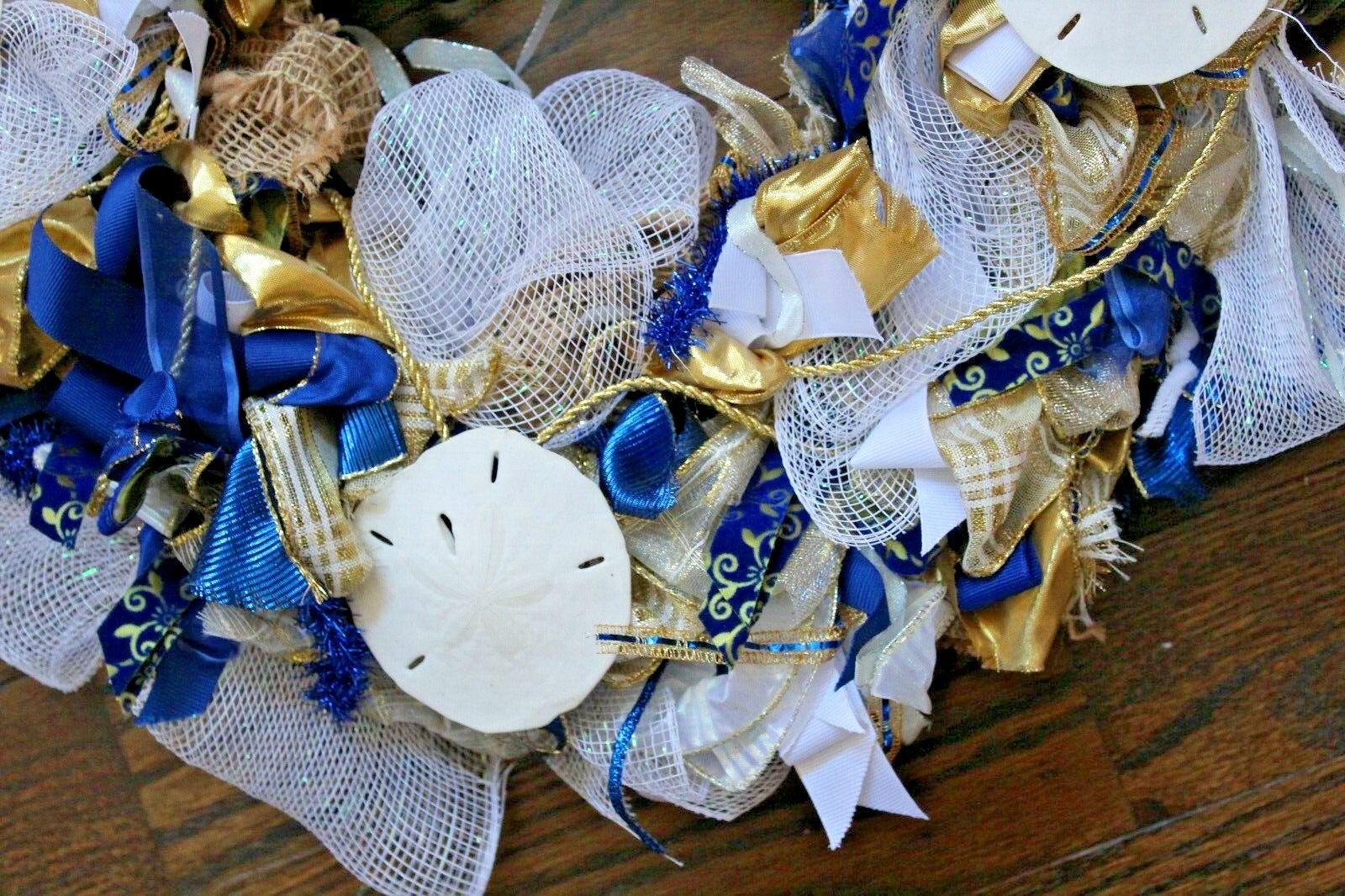 All Occasion Sea Ocean Beach Sand Dollar Door Wreath Blue Gold White 22″ dia