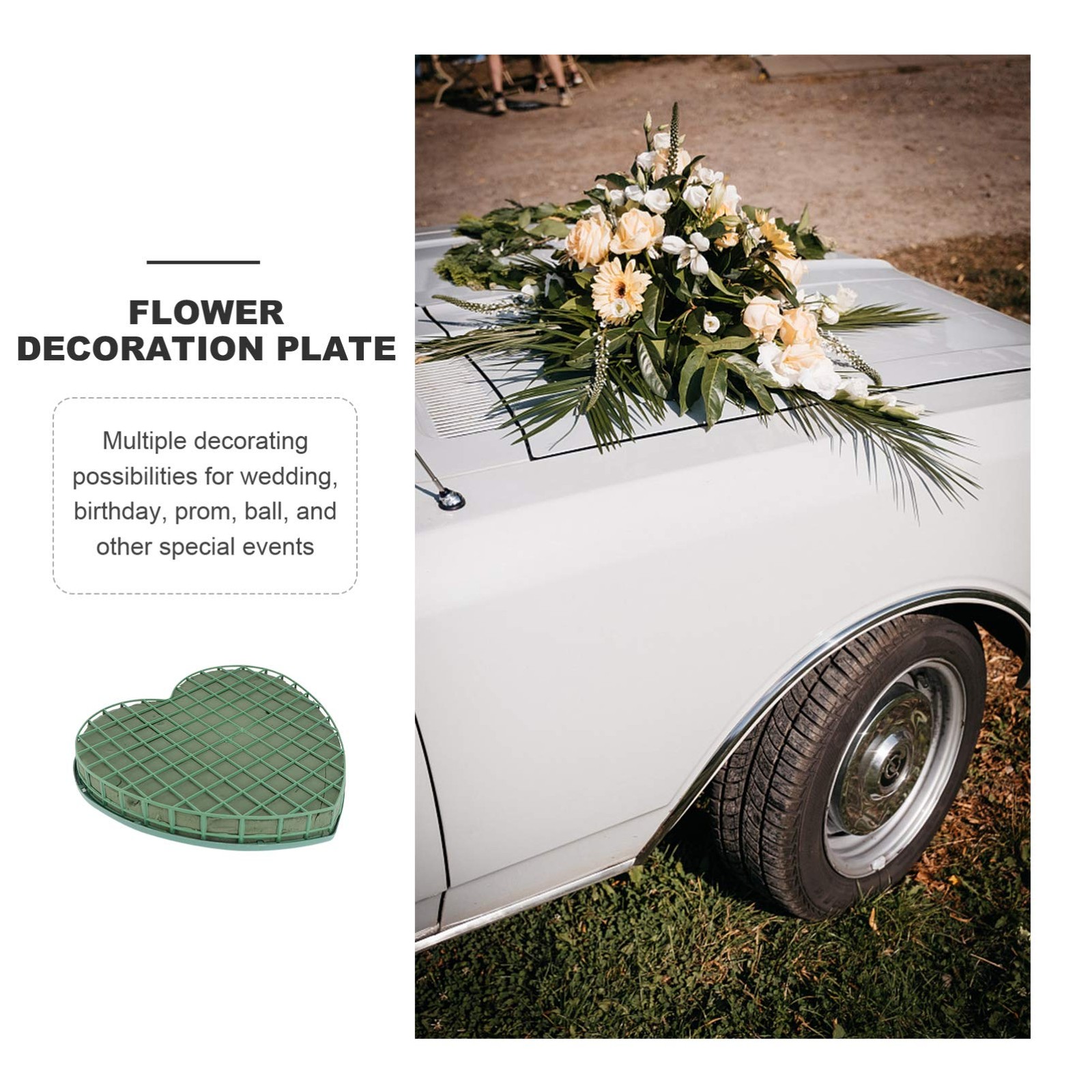 Wedding Car Floral Mud Plate Large Heart Shaped Foam Block 12.6×11.8×1.6 Inch