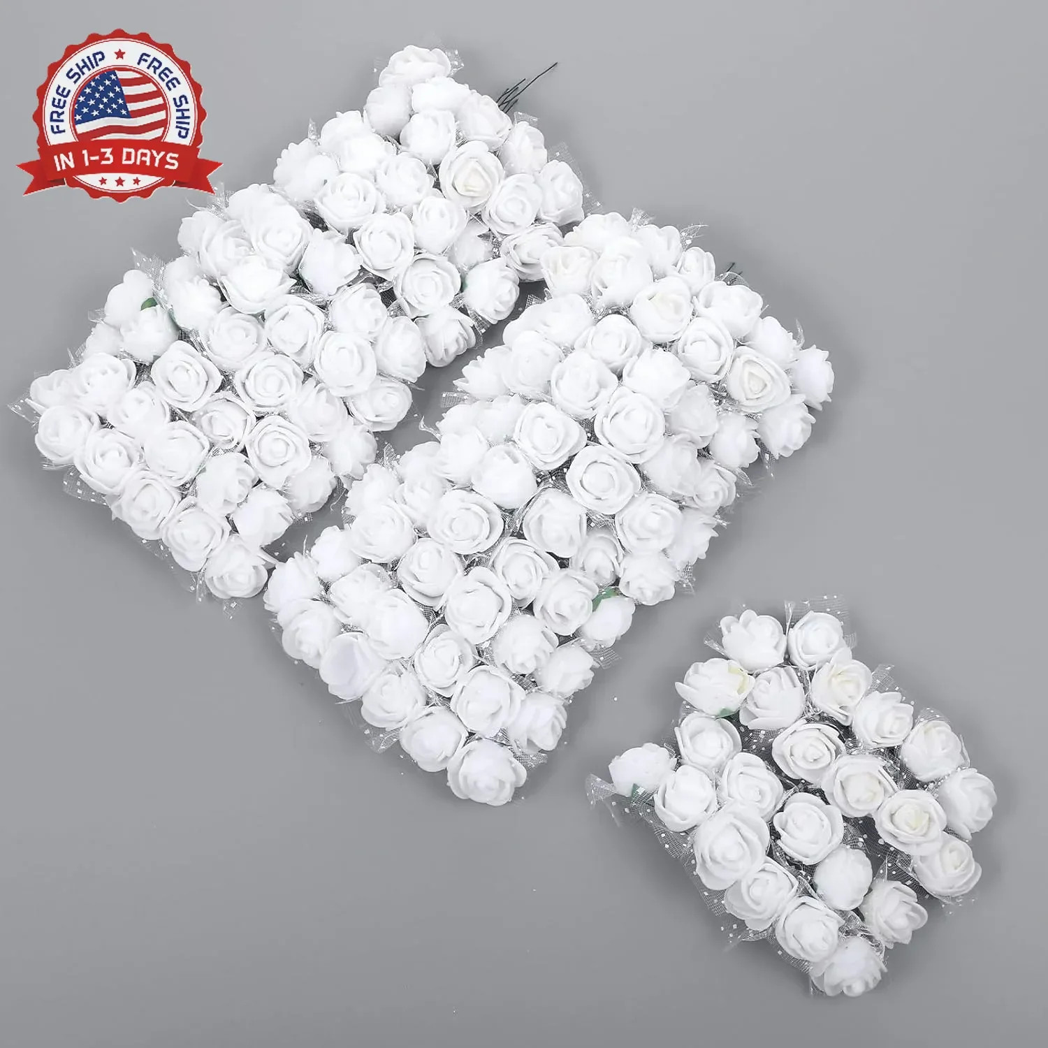 Yolev 144Pcs Mini Artificial Rose Flower Heads and Soft Stem Small White Flowers