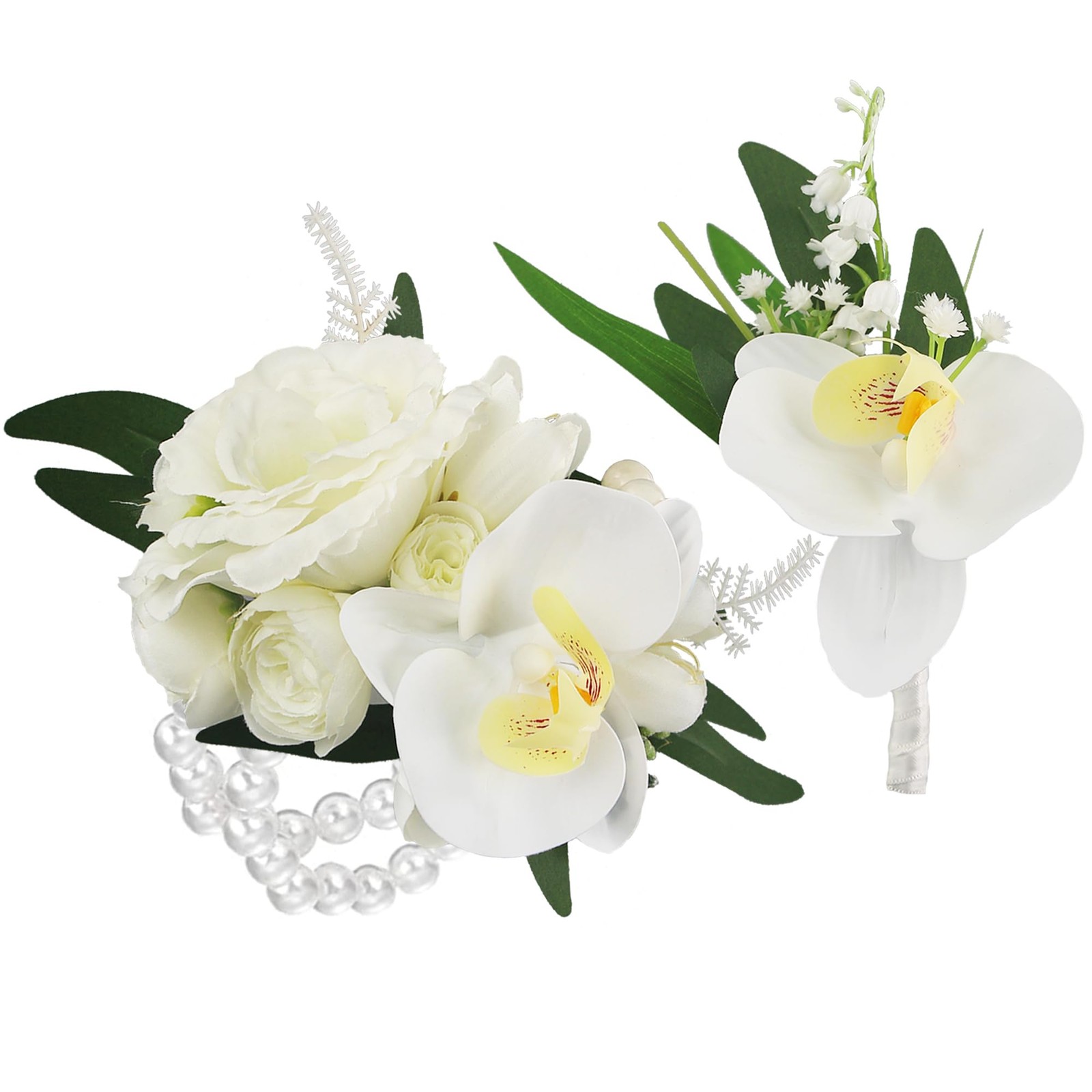 White Orchid Corsage and Boutonniere Set for Prom Homecoming