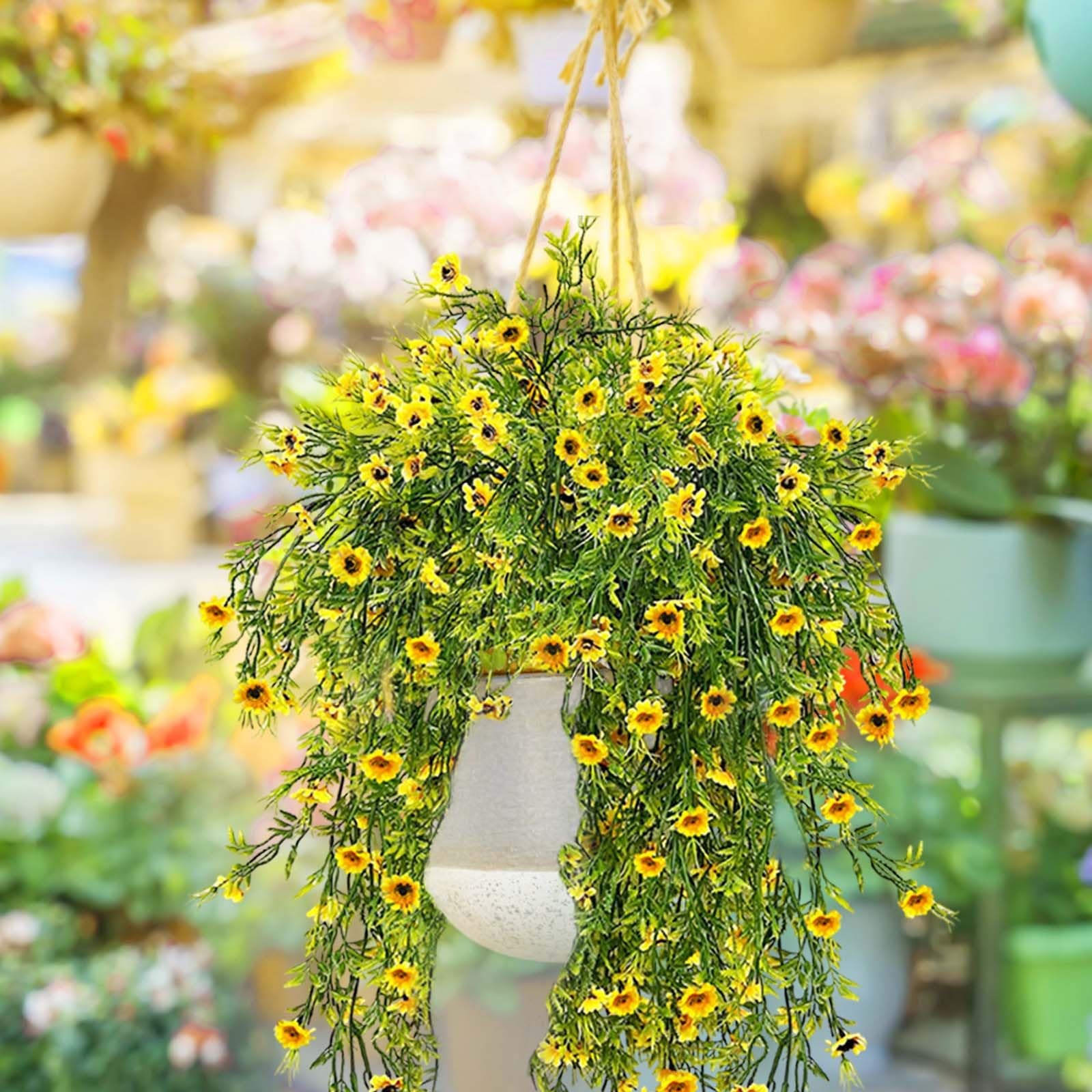 Artificial Hanging Flowers Plants for Outdoor,4Pack Bright Yellow Outdoor Dai…