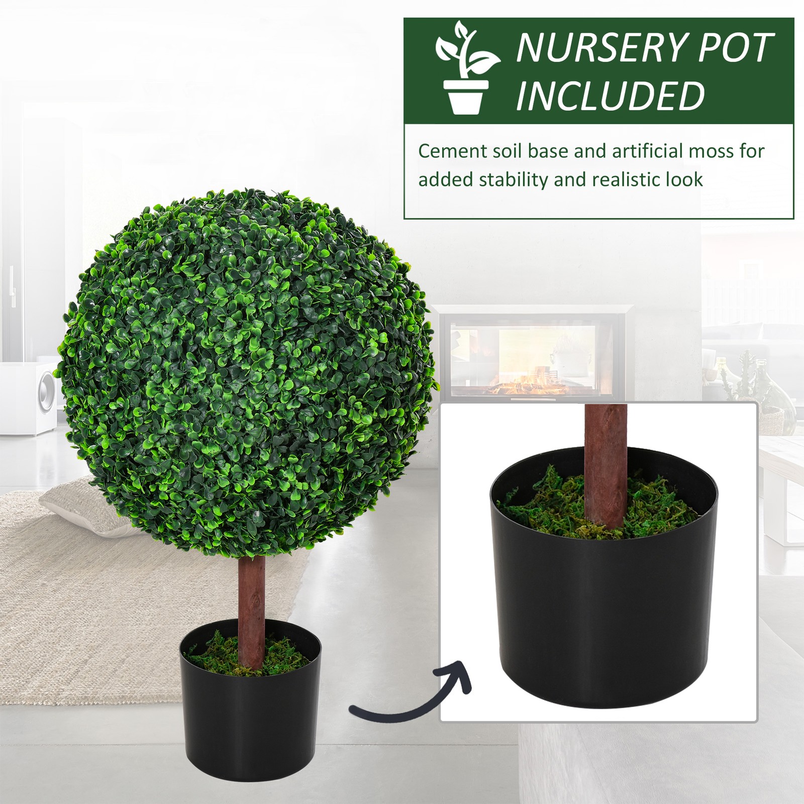 Indoor/ 23.5 Inch Faux Boxwood Greenery w/ High-Quality Color & Pot