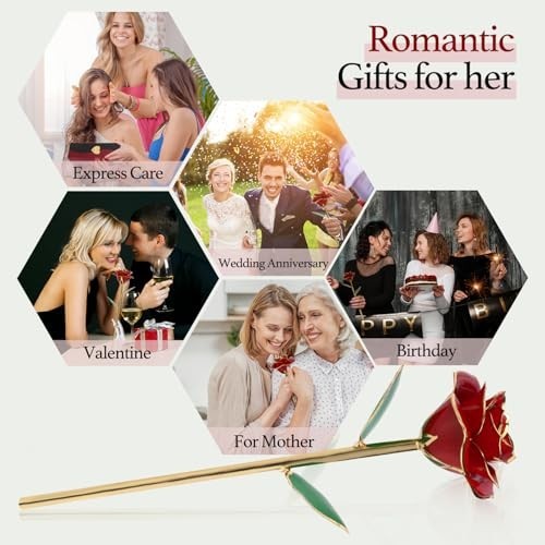 24K Gold Dipped Red Rose – Real Long Stem, Exquisite Holder, Romantic Gift for V
