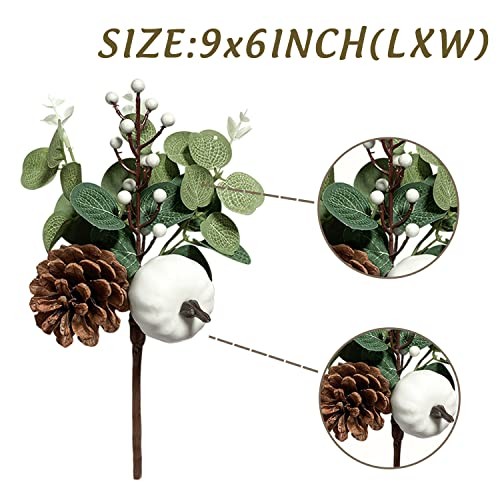 6PCS Greenery Stems Artificial Eucalyptus Leaves Fall Picks with White 6pcs