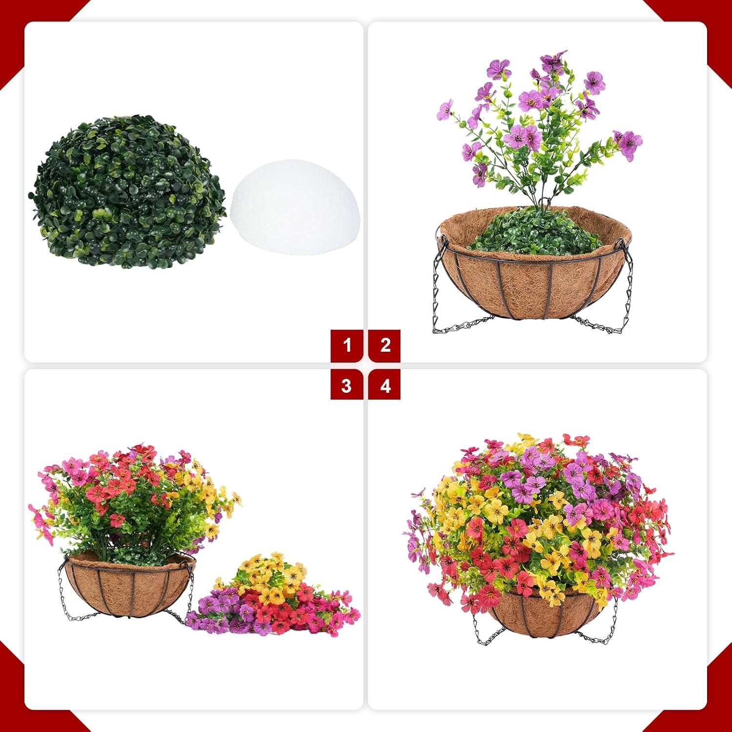 2 Set Artificial Hanging Daisy Eucalyptus Basket Spring Summer