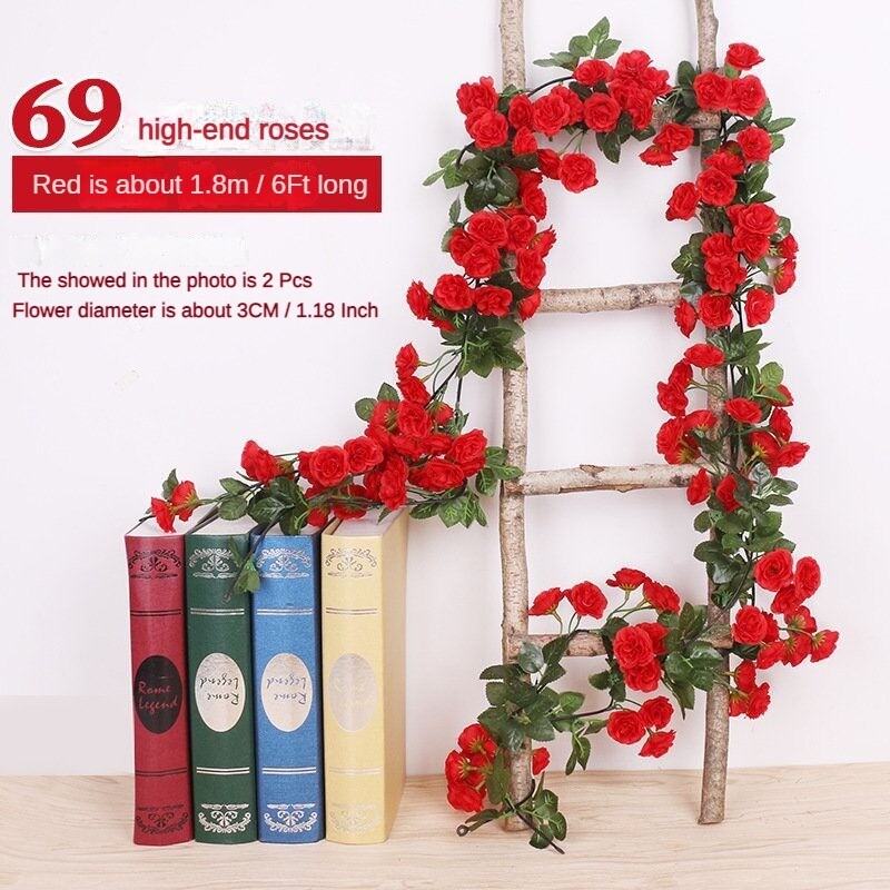 6Ft artificial flower vine wedding wreath with 69 rose vines, party decoration