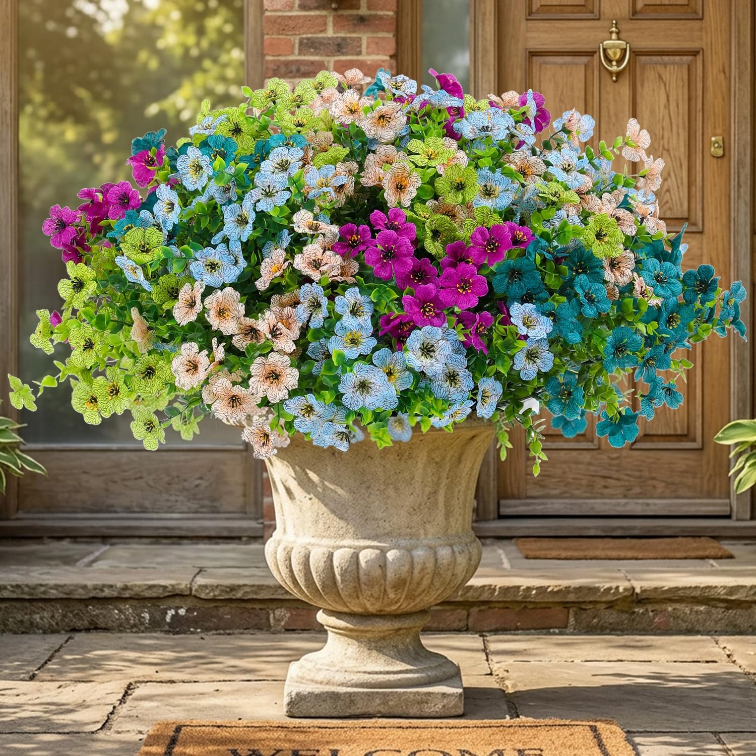 Artificial Flowers for Outdoor Decor, 16 Pack UV-Resistant Fake Colorful Silk…