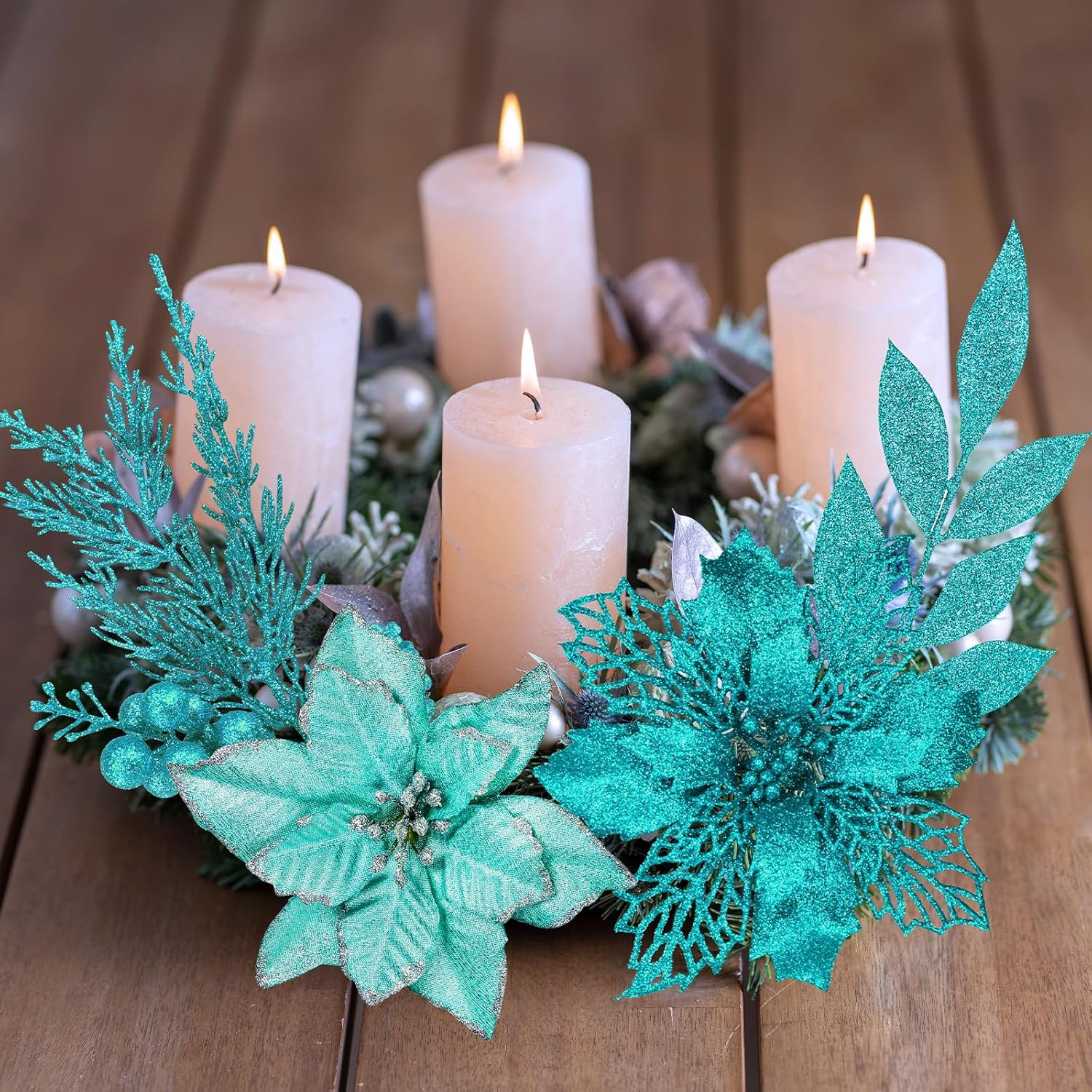 35 Pcs Christmas Artificial Poinsettia Flowers Picks Artificial Leaves Sprays
