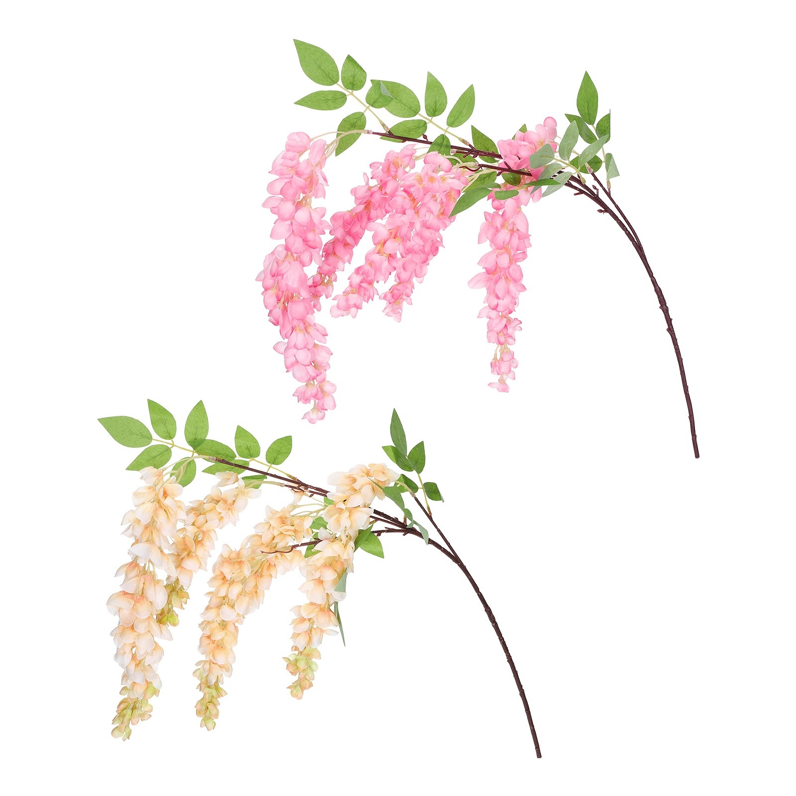 2 Pcs Artificial Wisteria Hanging Flowers 3.9 ft Fake Floral Dark Pink/Champagne