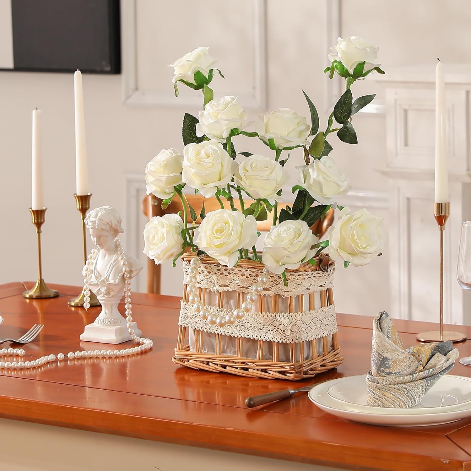 Artificial Silk Rose Flower Bouquet Off White 10pcs Wedding Home Decor