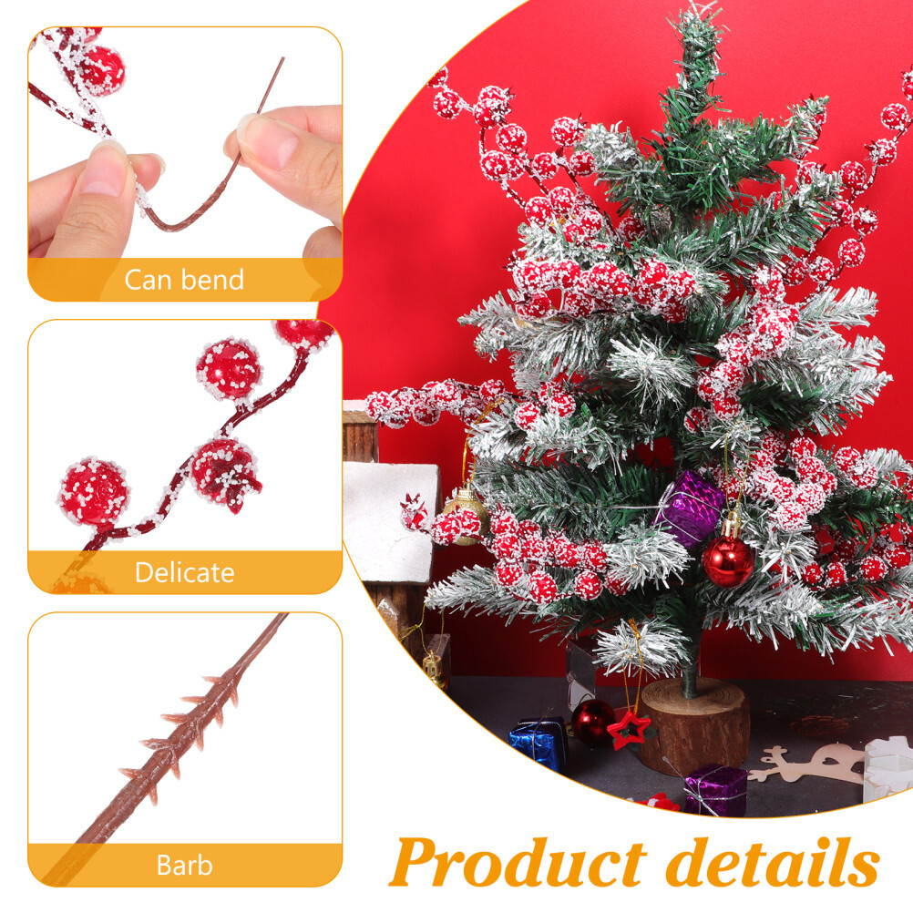 10PCS Frosted Stems Red Christmas Tree Decoration Fruit Lifelike