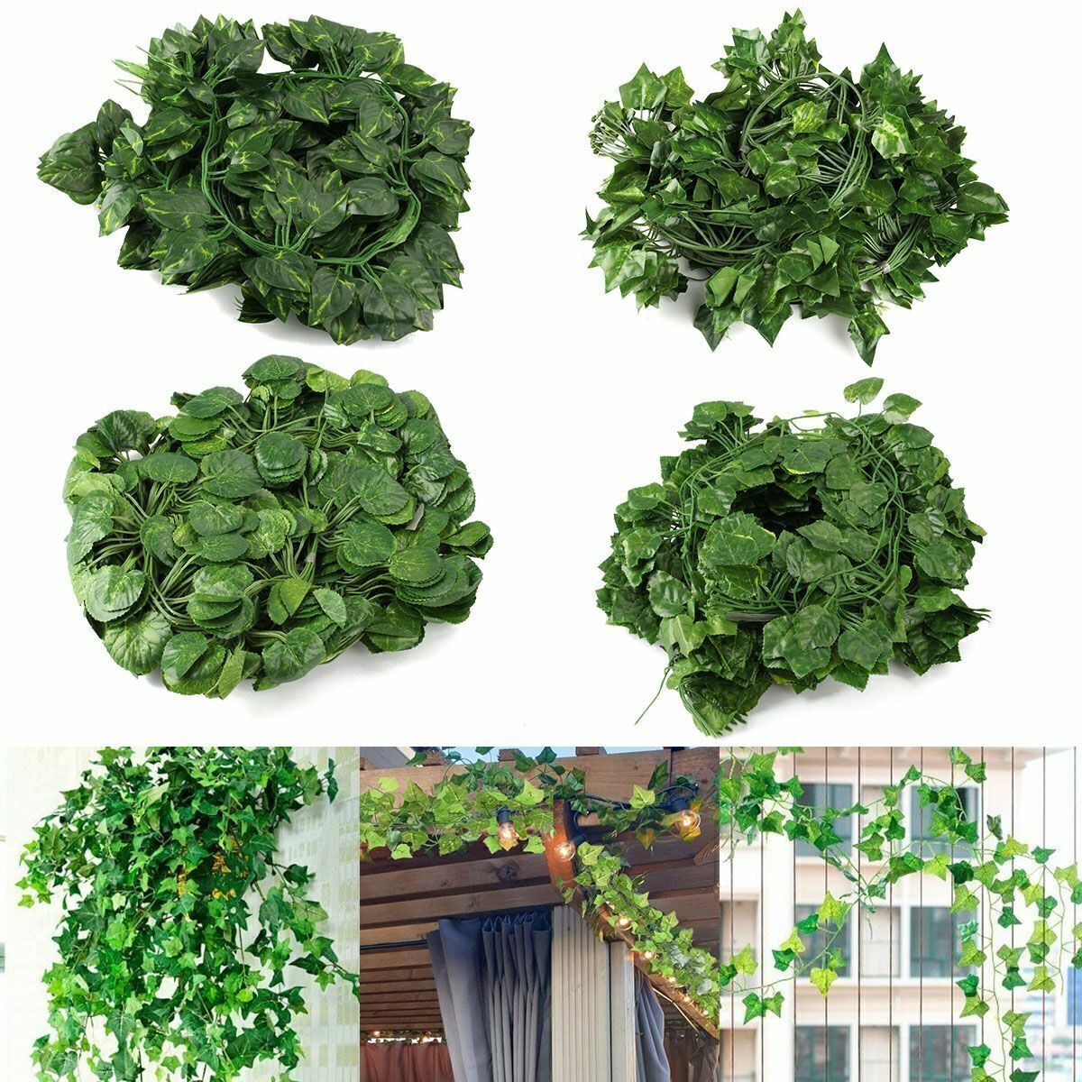 12/24 Pcs Artificial Hanging Plant Fake Flower Leaves Long Silk Ivy Vine Garland