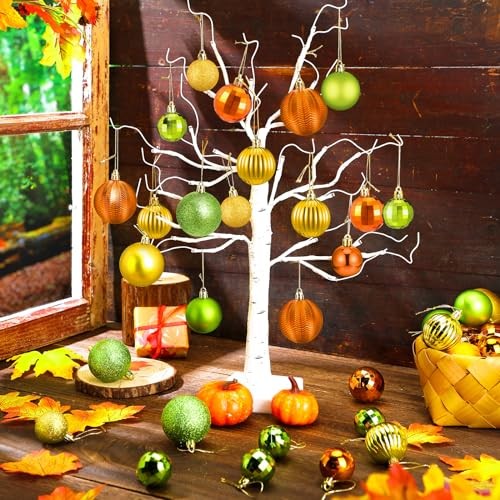 64 Pcs Fall Ball Ornaments Matt Glitter Lime Green Gold Orange Foison Style