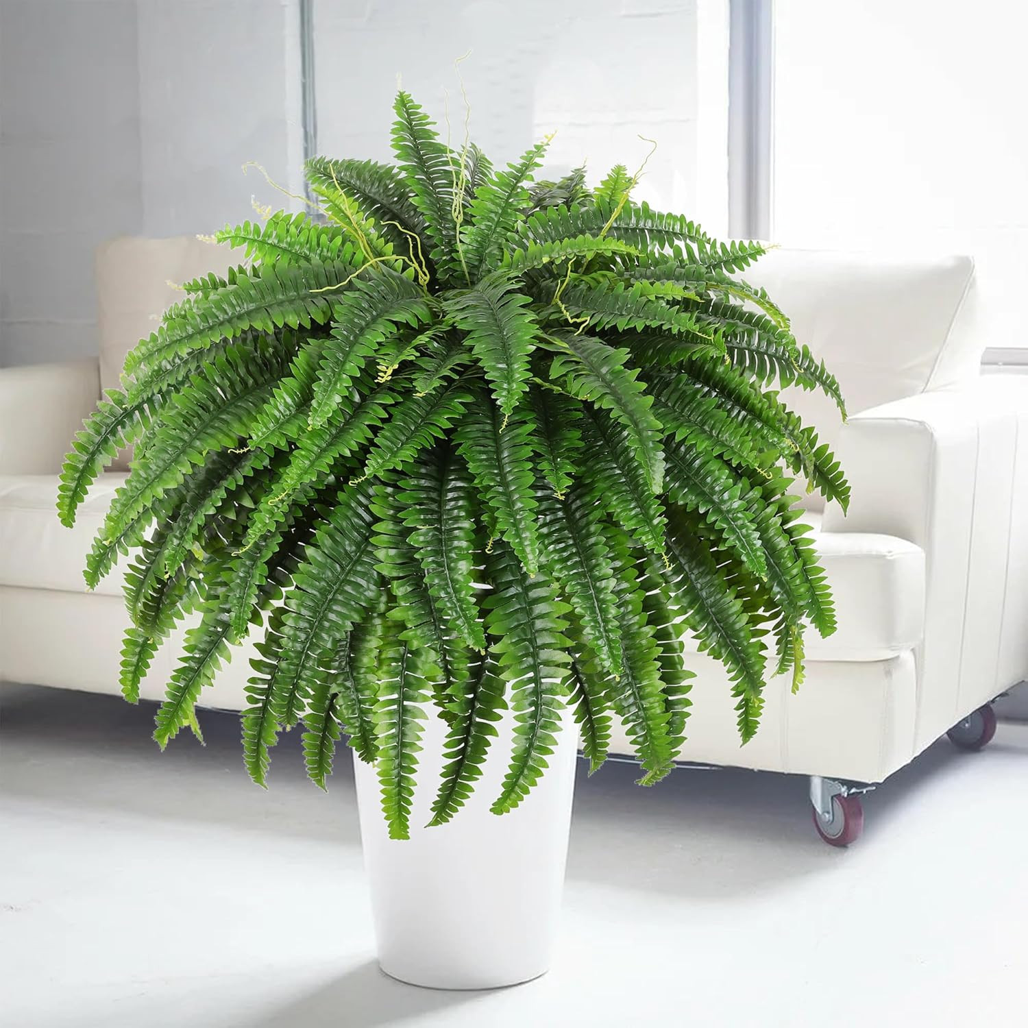 49″ Artificial Boston Fern, Outdoor Faux Plant | Uv-Resistant, 95 Fronds/Stem, E