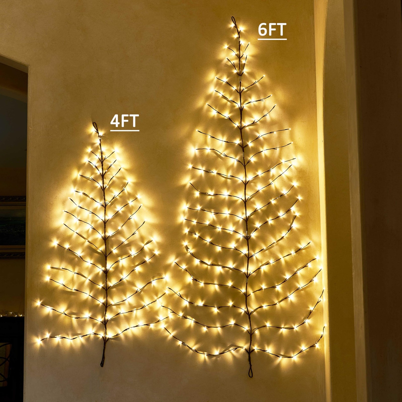 LED Wall Tree 6FT 180L Warm White Fairy Lights, Lighted Trees for Indoor Outd…