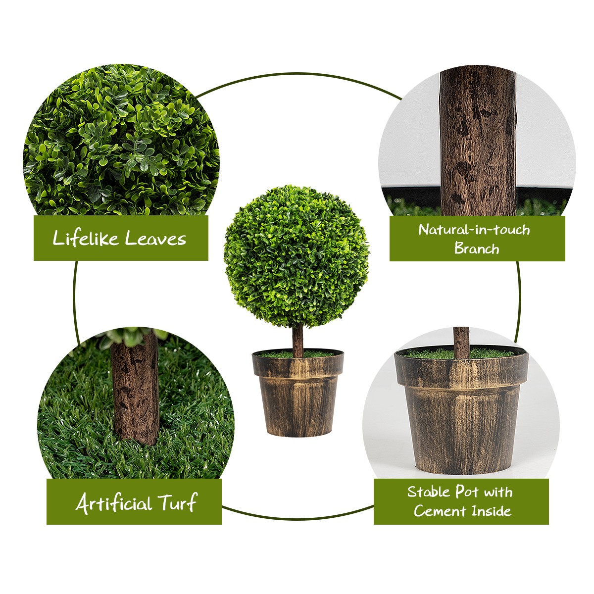 2PCS 22″ Round Artificial Boxwood Topiary Tree Home Office Outdoor Decorations