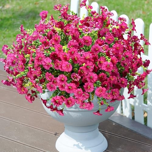 Artificial Flowers Fake Plants for Outdoors Decoration, 12 Bundles Silk Fuchsia
