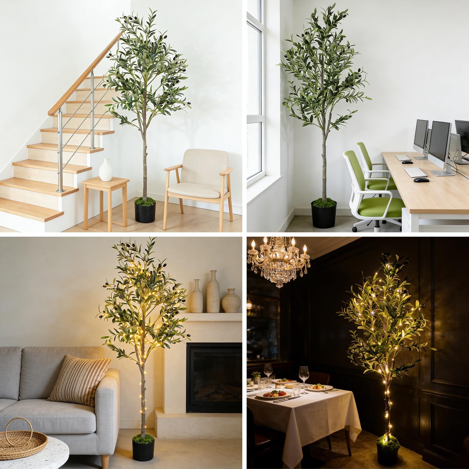 Artificial Olive Trees, 6FT Tall Faux Olive Tree with Lights Moss and Planter…