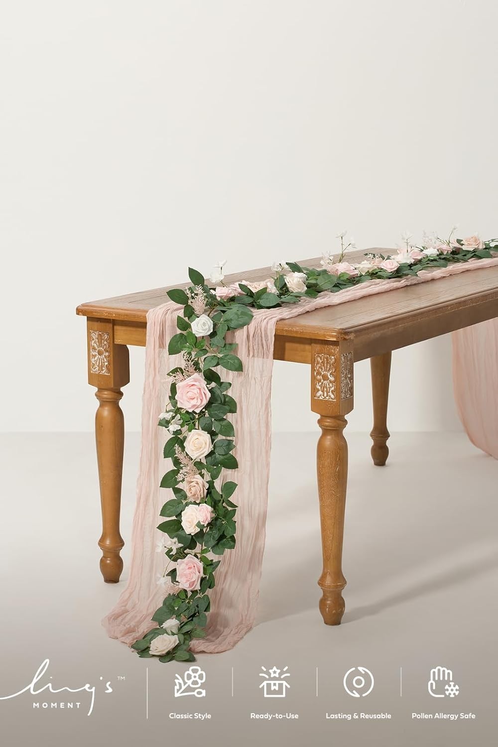 Ling’s moment 5FT Blush Artificial Flower Garland Fake Pink Rose Leaves Floral G