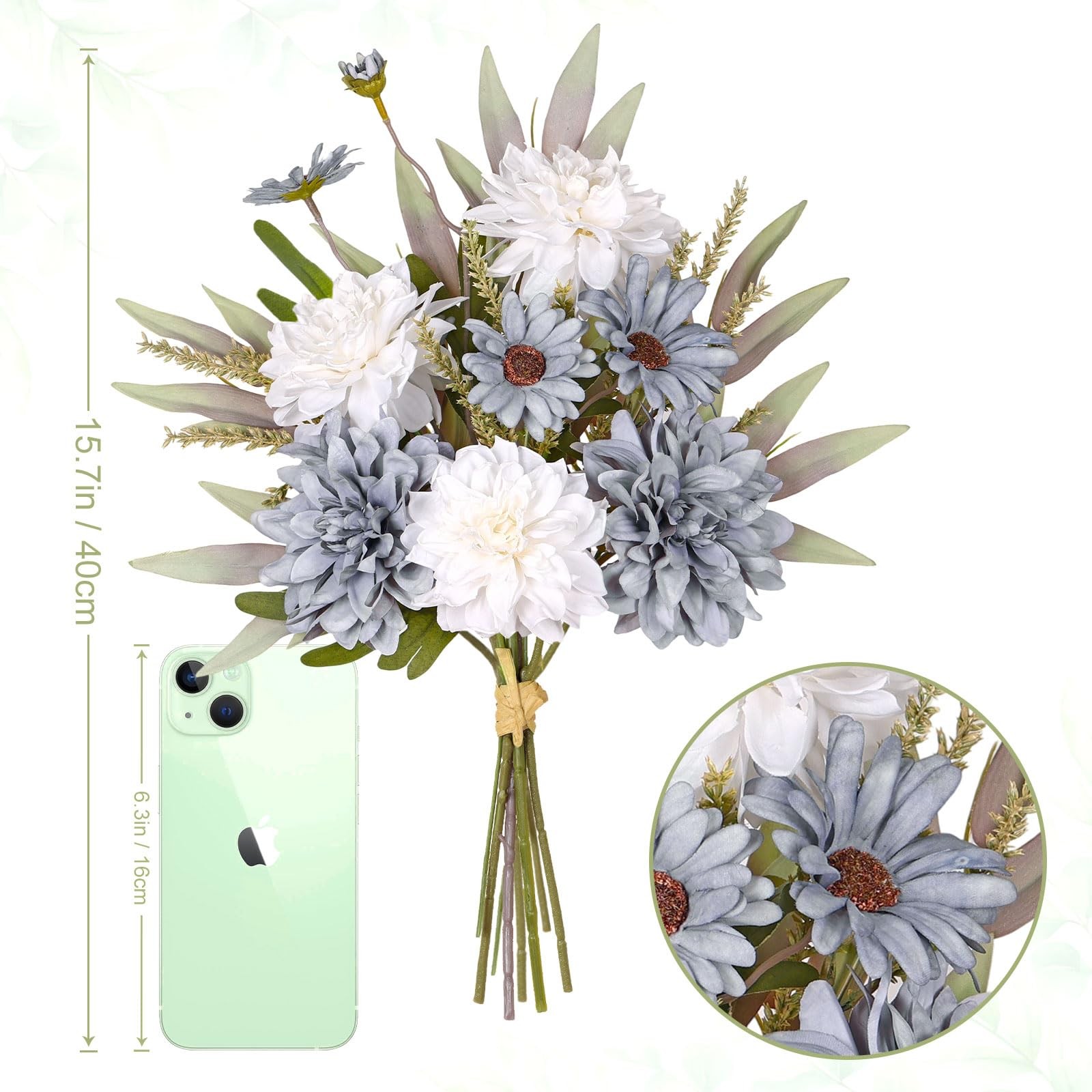 Artificial Flowers Bouquet Silk Blue Flowers Fake Floral Arrangements Faux Bl…