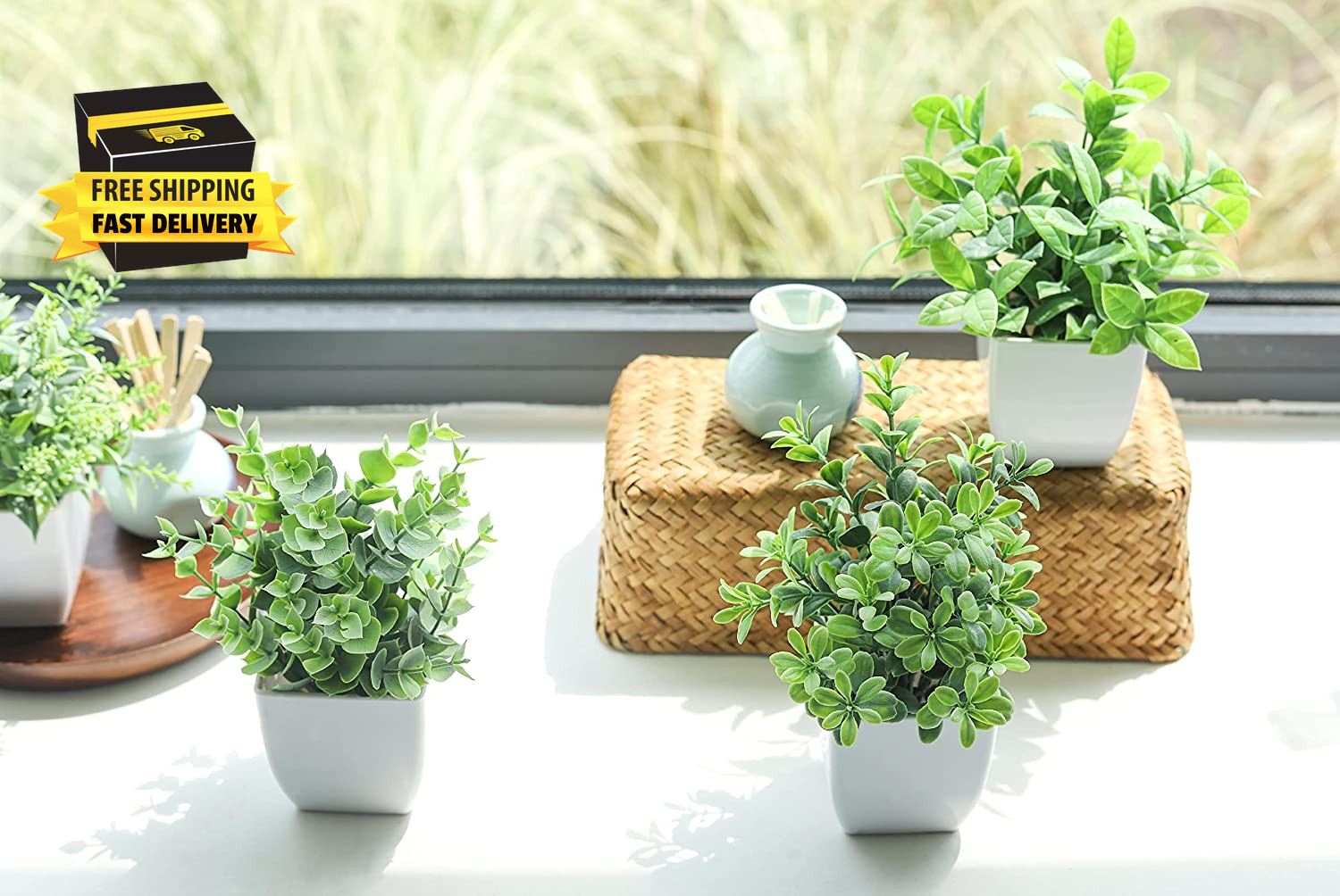 4 Pack Fake Plants Mini Artificial Greenery Potted Plants for Home Decor Indoor
