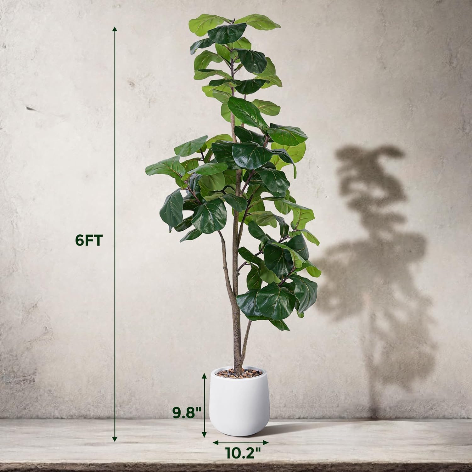 Artificial Fiddle Leaf Tree, 6Ft Faux Plant Fake Ficus Lyrata Trees with White P