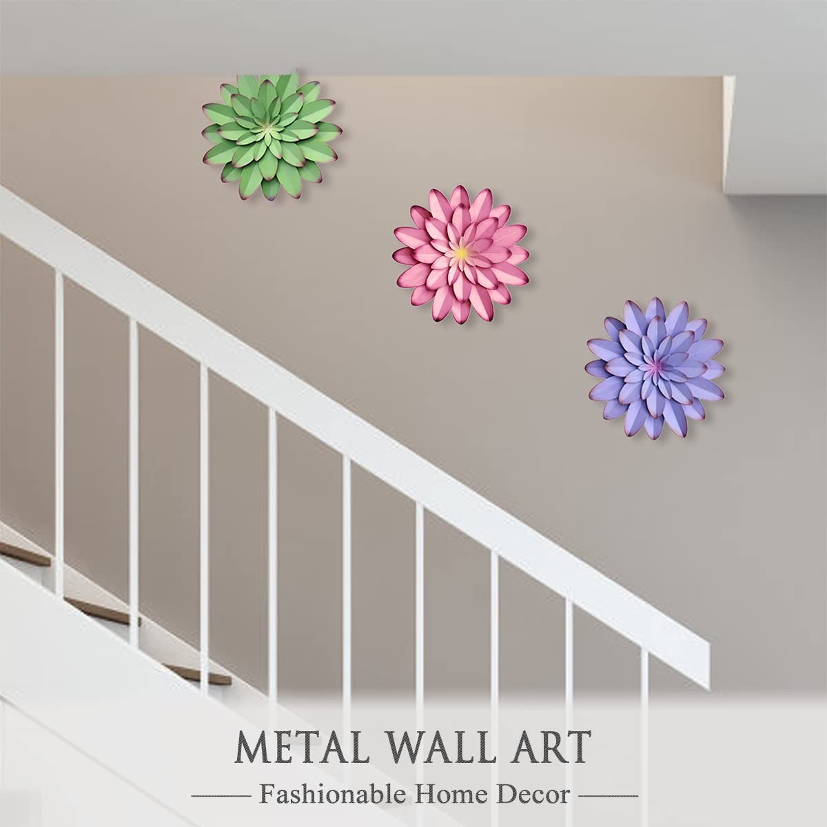 AHYS Metal Flowers Wall Decor Indoor Outdoor 12″L x 12″W, Green
