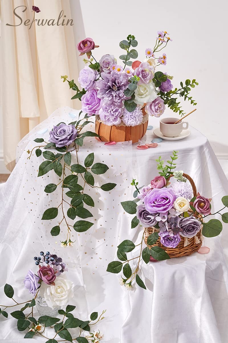 Serwalin Artificial Flowers Silk Flowers Wedding Cake Flowers Purple Fake Flo…