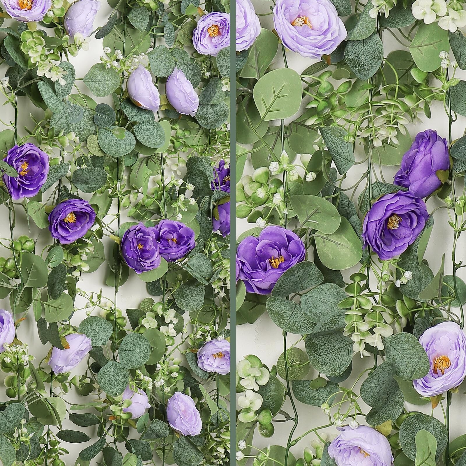 TOCHGREEN 4 Pack Artificial Eucalyptus Flower Garland with Purple Roses, Fake…
