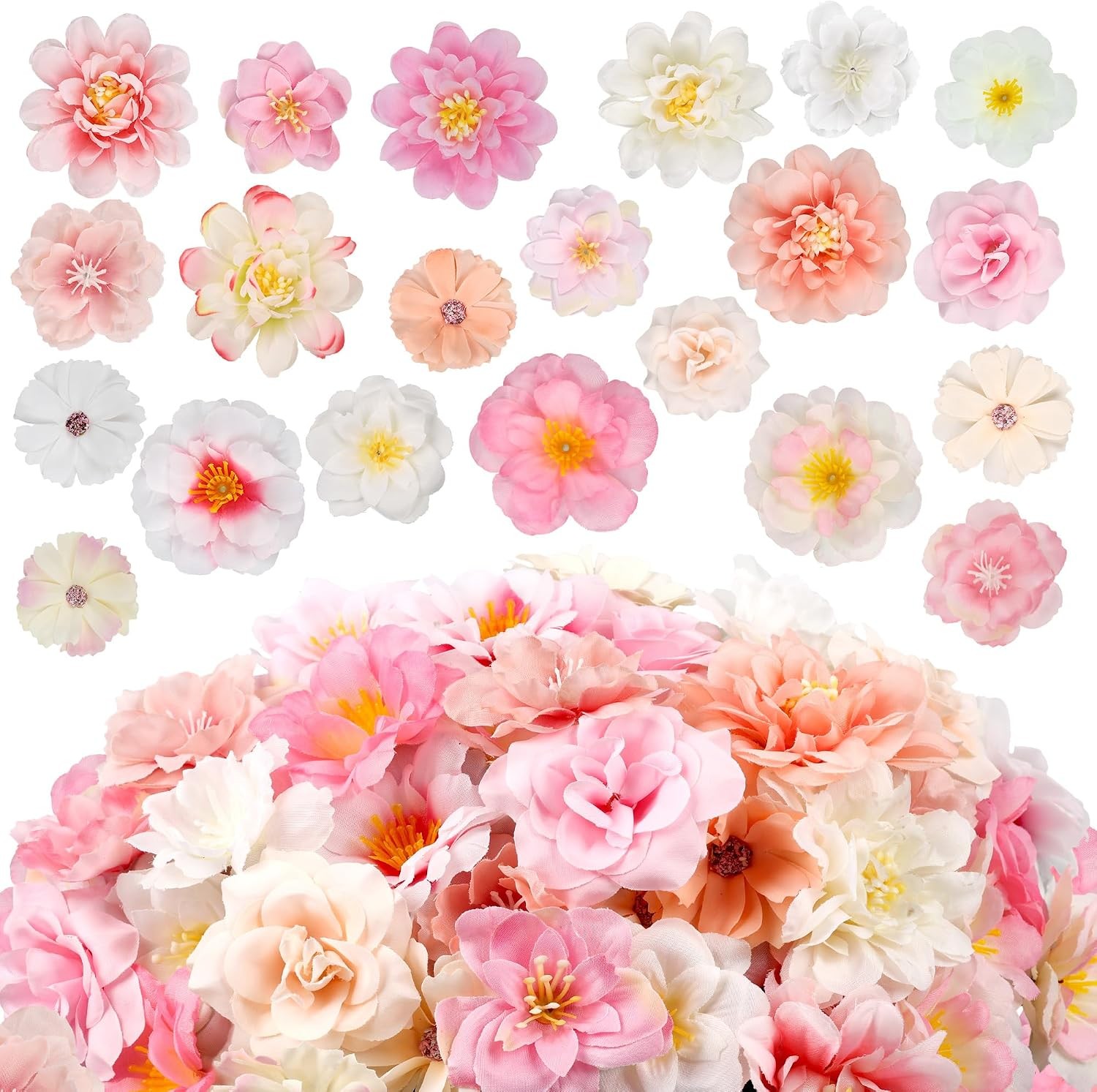 210 Pcs Mini Silk Flower Heads, Faux Rose Daisy Sunflower Bulk Crafts