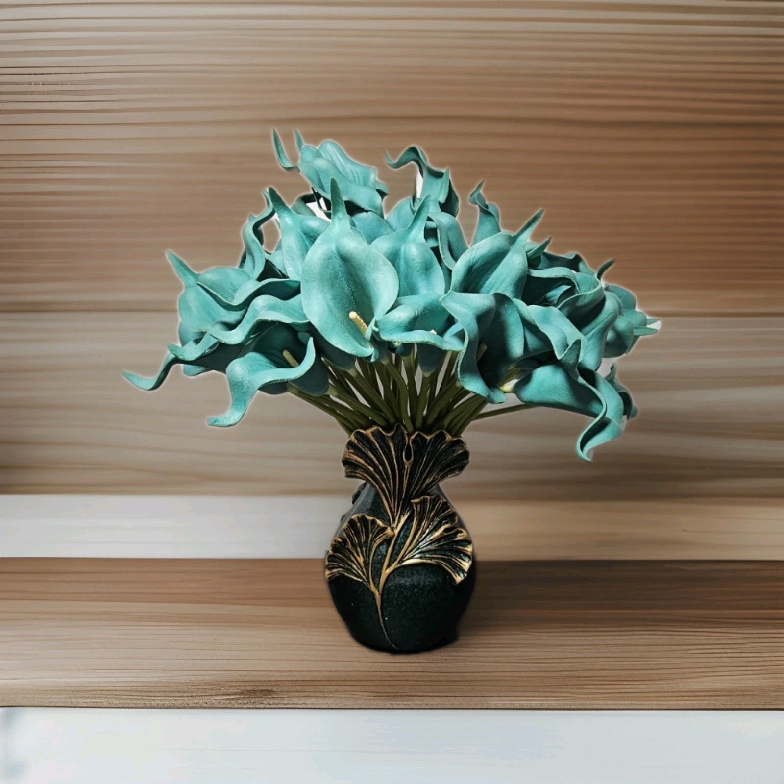 Teal Calla Lily Artificial Flowers Bouquet Wedding Centerpiece Pretty Green Vase