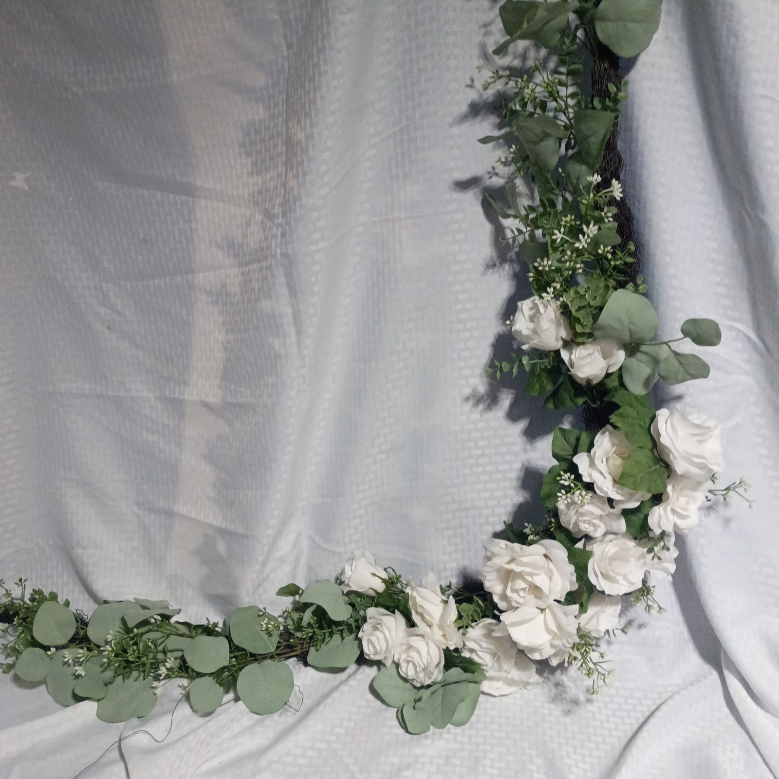 Eucalyptus & Ivory Roses Garland Vines with Greenery 6ft