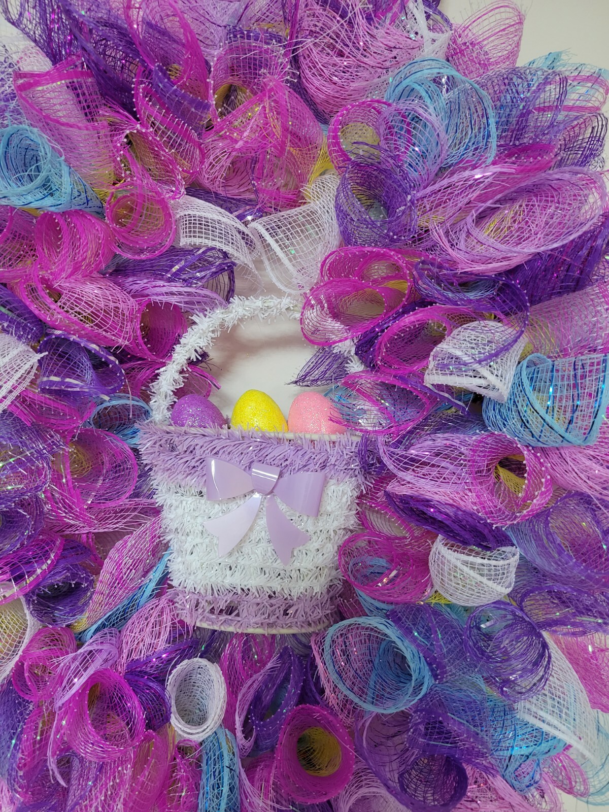 EASTER egg basket blue yellow purple pink SPRING Wreath Deco Mesh Door window