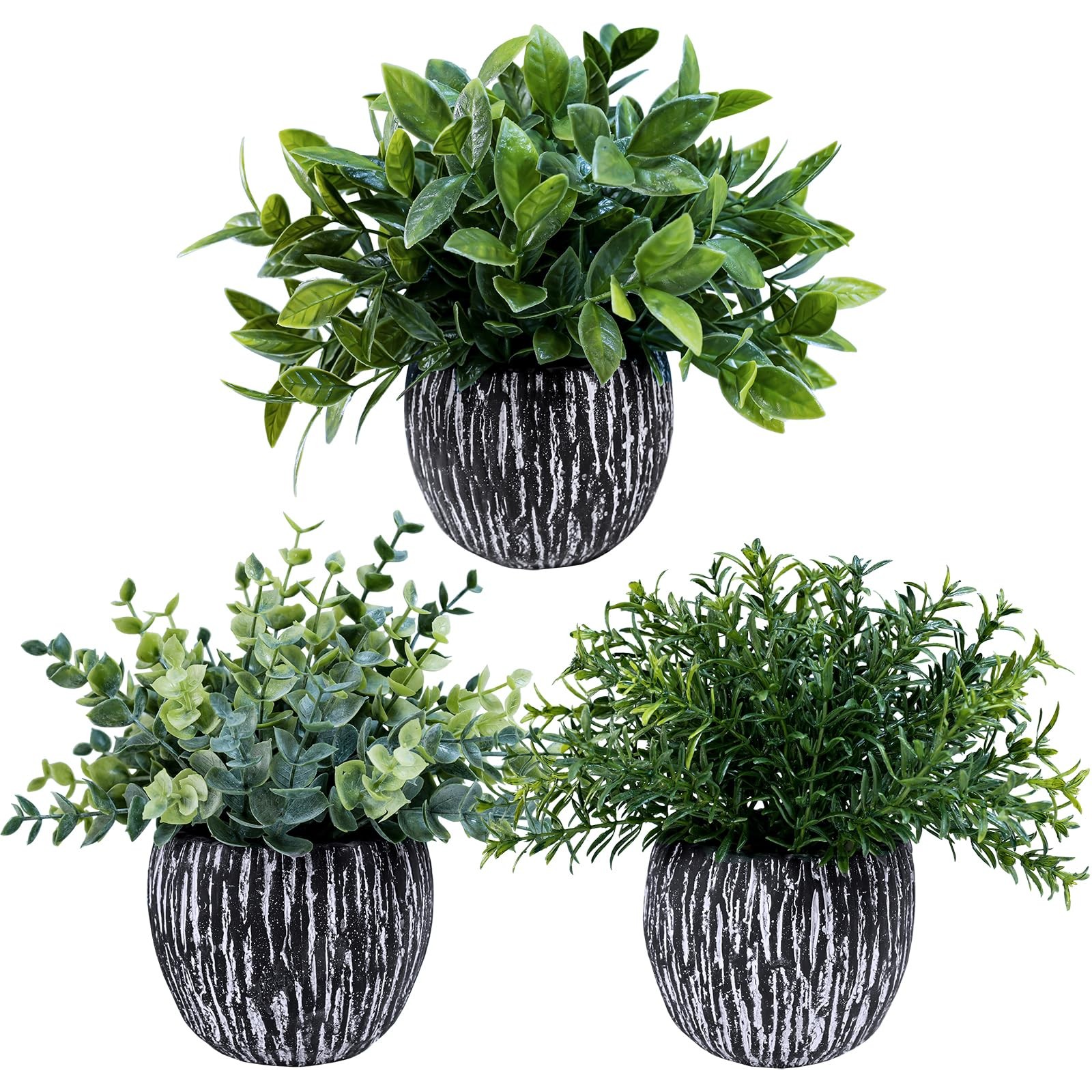 Best Winlyn Set of 3 Artificial Potted Plants Faux Eucalyptus Rosemary Boxwood
